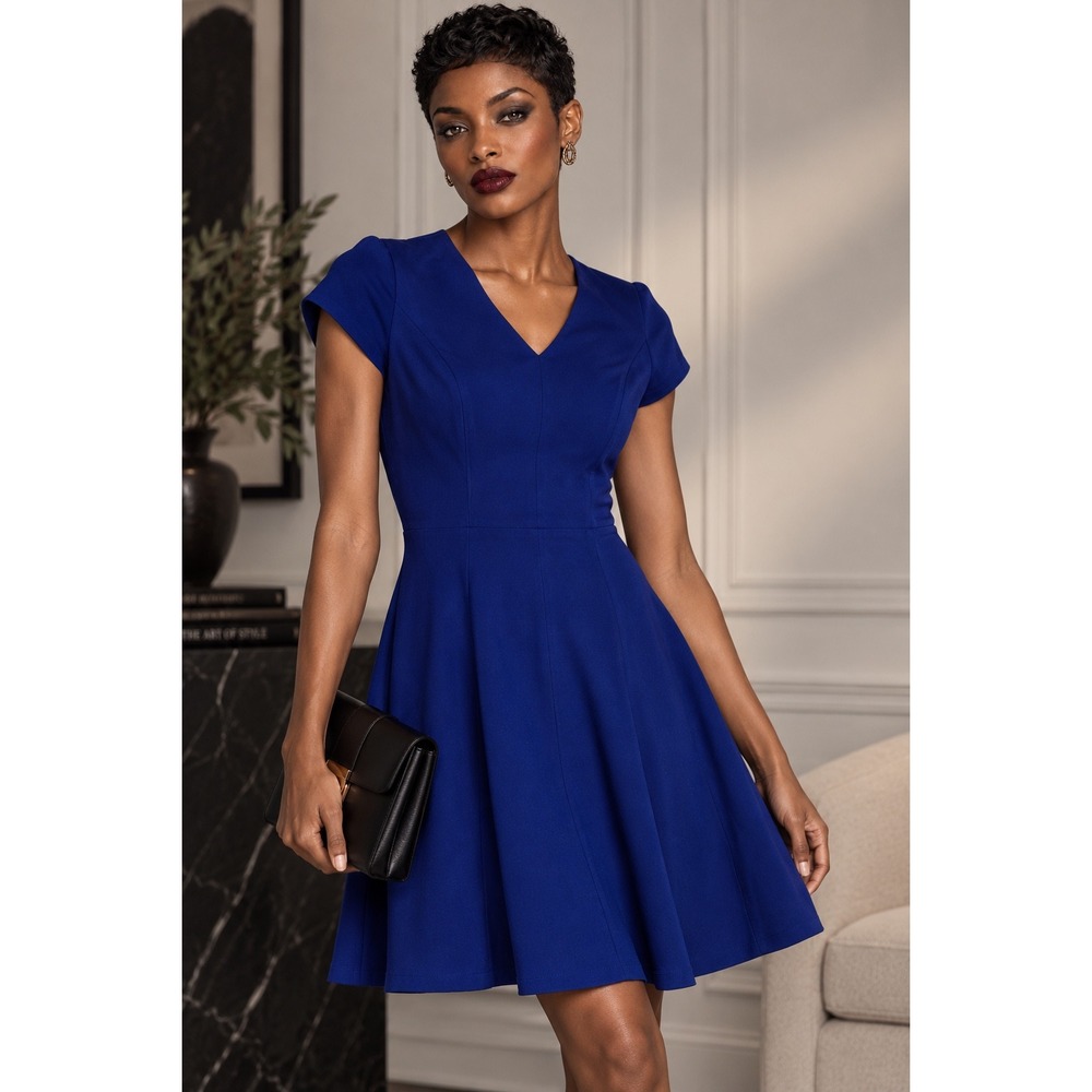 Tahari Arthur S Levine 10P Cobalt Blue Fit Flare Dress
